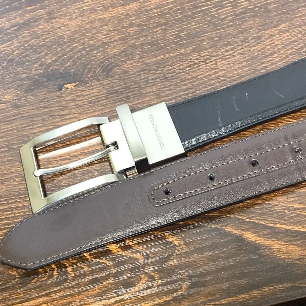 Tommy Hilfiger Men's CHG Genuine Leather Reversible Belt Black Size 54|56 NWOT